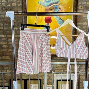 Anastasia Chatzka Custom Pink Cotton Stripe Set Two Piece Crop Top Skirt XS 0